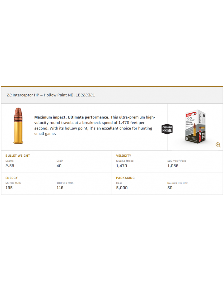 Aguila Interceptor HP 40gr .22lr