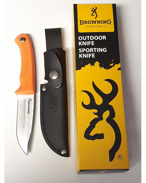 Browning Knife, Pro Hunter Fixed Rubber Fluo, Leather Sheath 10cm