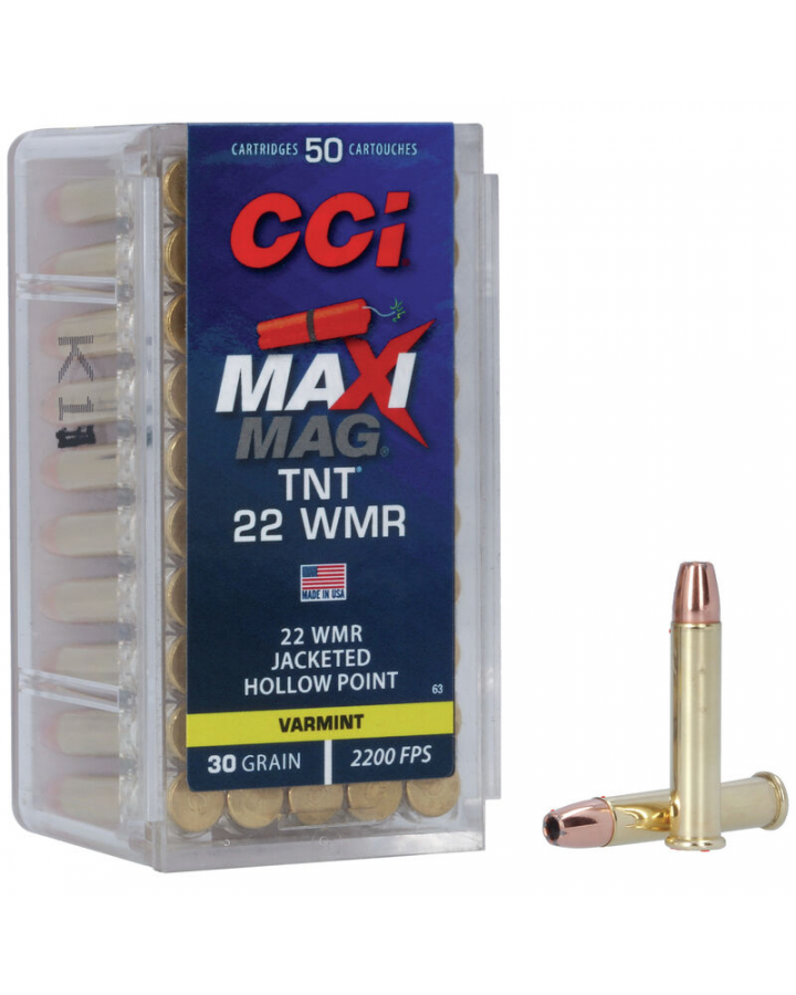 CCI Ammunition, Maxi-Mag Varmint Ammo 22WMR TNT Jacketed HP 30gr